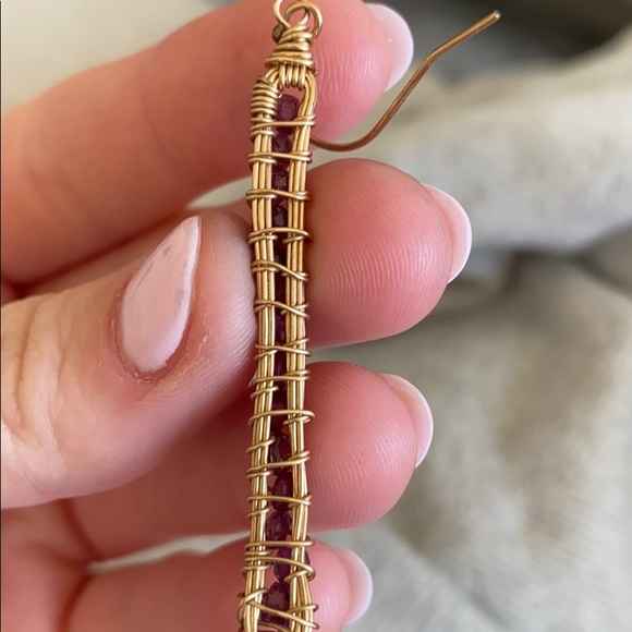 Gold Wire & Purple Gemstone Earrings - Picture 4 of 5